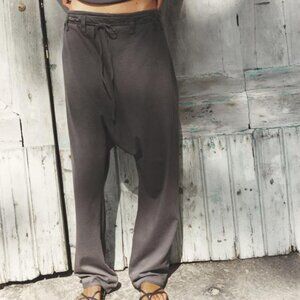 ZARA HEAVY COTTON BAGGY Gray Harem Drop Crotch Trouser Pants S NWT